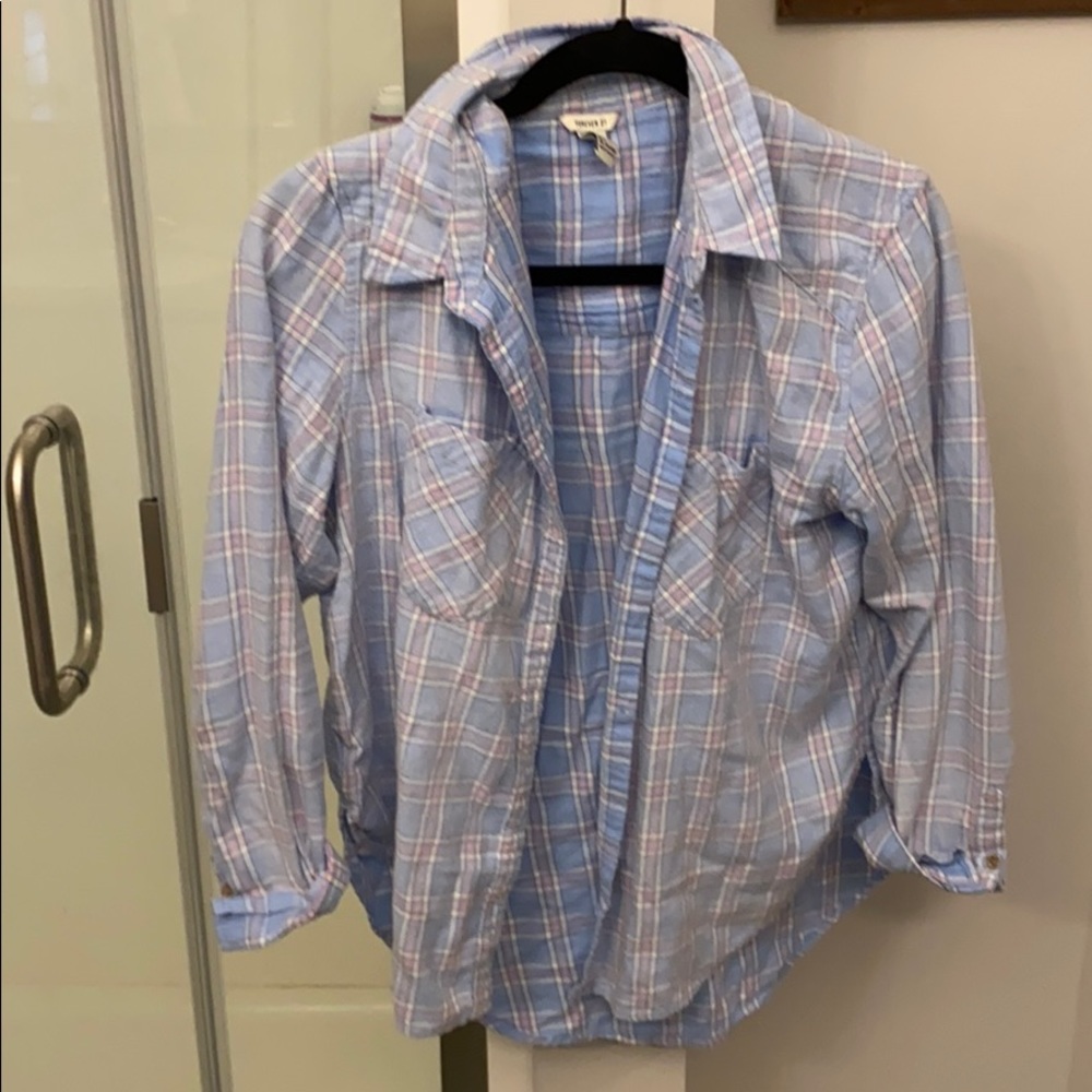 Blue multicolor long sleeve button down